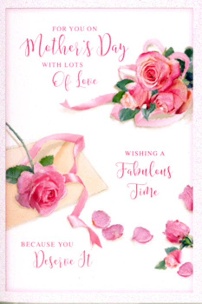 The Mother's Day card in this image looks as though a florist has laid a freshly gathered spray of blush pink roses directly onto the paper, capturing a fleeting, intimate moment. The roses themselves are rendered with lifelike richness: petals arranged in loose, natural layers that curl just slightly at their tips, some blooms fully opened to show their spiralled hearts, others still shyly cupped. Their colour palette moves through the softest shades of pastel pink into deeper rose, echoing the gentle sunrise hues you might catch over the rooftops of Woodside Park on a clear spring morning. Scattered around the main floral cluster, a few individual petals rest casually on the white background, as though they've fallen during a careful arrangement, adding a touch of whimsy and suggesting the passage of tender, everyday moments. A subtle ribbon, likely satin, winds through the bouquet, its blush or ivory tone barely deeper than the flowers themselves, and its gentle loops provide a sense of motion that keeps the eye travelling around the composition. Elegant, swirling calligraphy offers a Mother's Day greeting, the script's curved strokes echoing the rounded shapes of the roses and enhancing the card's overall sense of warmth and affection. Soft, even lighting wraps everything in a calm glow, bringing out the velvety texture of each petal and ensuring the scene feels peaceful rather than staged. Together, the elements create the impression of a card ready to be paired with a hand-tied bouquet delivered locally-a quiet yet deeply felt gesture for a mother, stepmother, or cherished carer in Woodside Park.